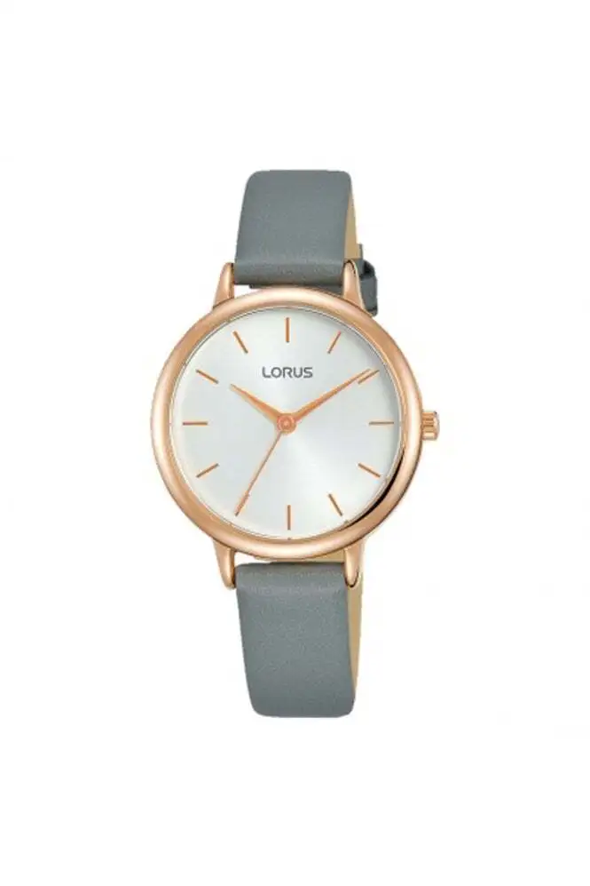 White Dial Ladies Grey Leather Strap Watch