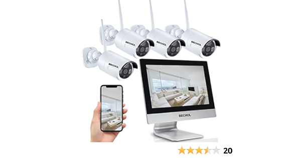 1080P Wireless Security System Rechargeable Battery Cameras 4CH 9 inch Wi-Fi NVR All-in-One Touchscreen LCD Monitor and 4 Wire-Free, 2-Way Audio PIR Motion Detection Low Power Consumption