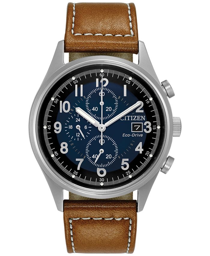 Men's Eco-Drive Brown Strap Chronograph Watch