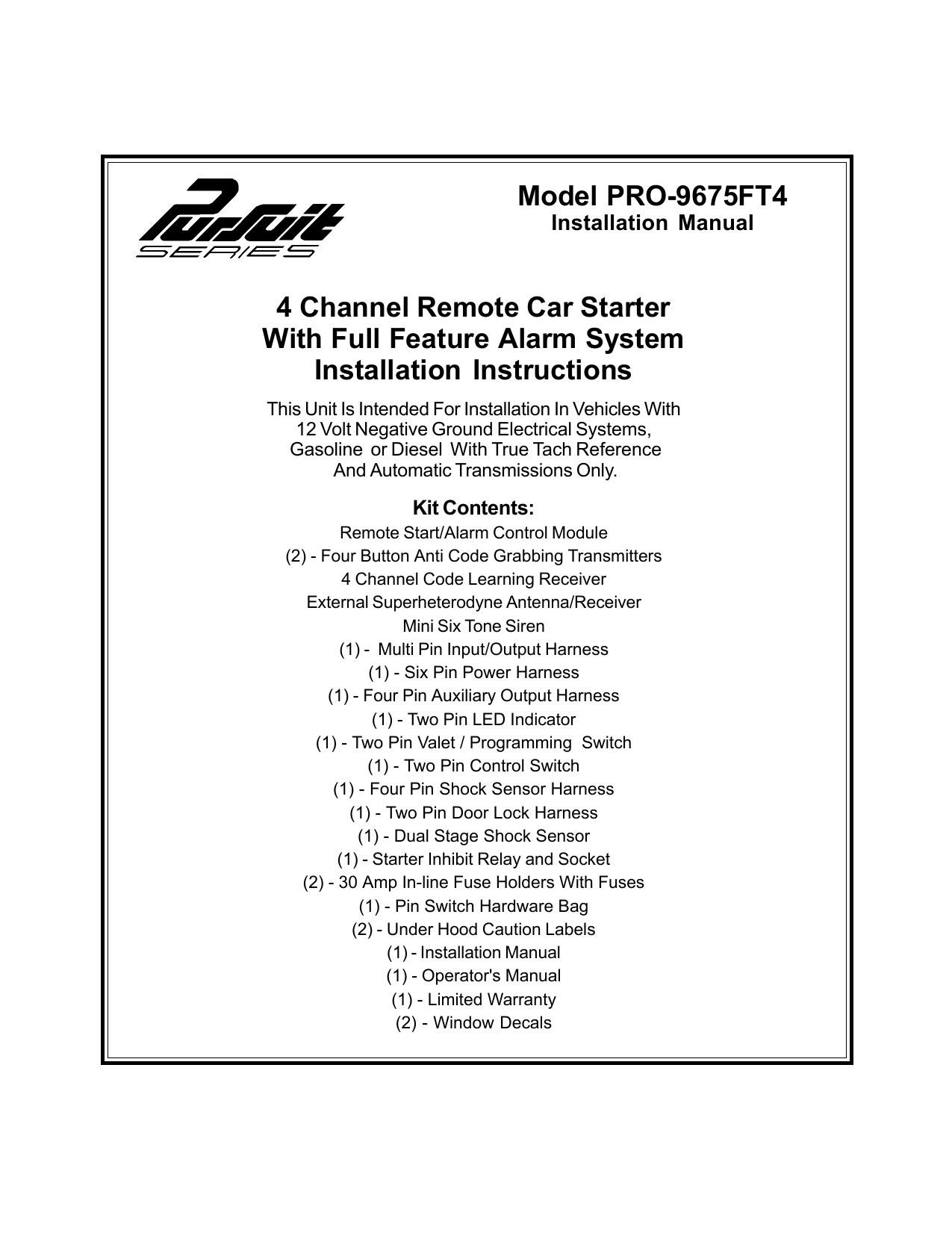 Remote Starter PRO-9675FT4