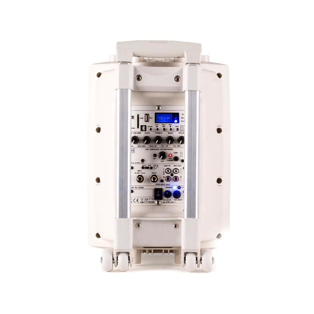 DRAAGBAAR STAND-ALONE PA SYSTEEM 10/25CM MET USB-MP3, BT, REC, VOX, 1 VHF & 1 BEDRADE MICROFOON (PORT10VHF-BT)