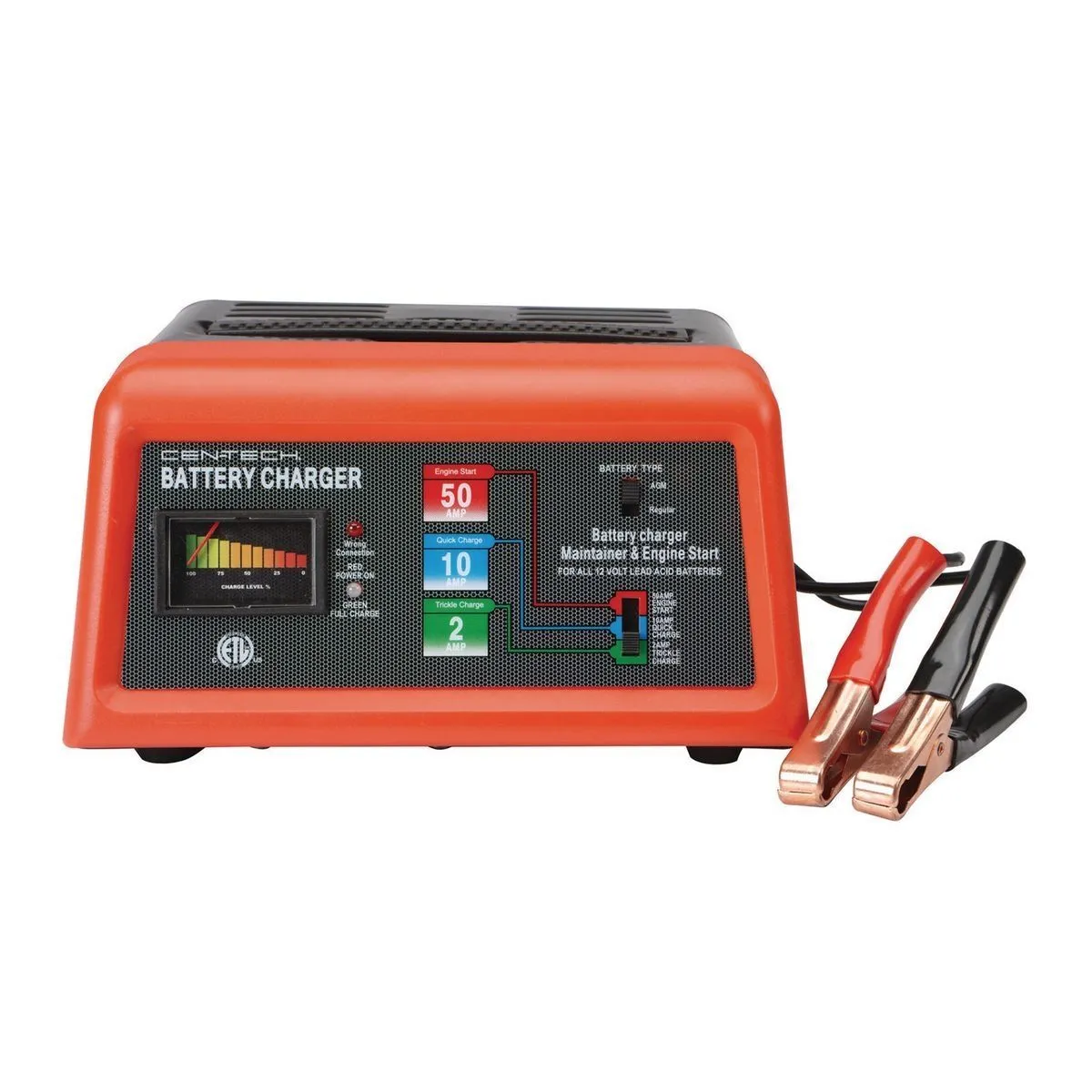 60581 CEN-TECH 10/2/50 Amp 12 Volt Battery Charger/Starter