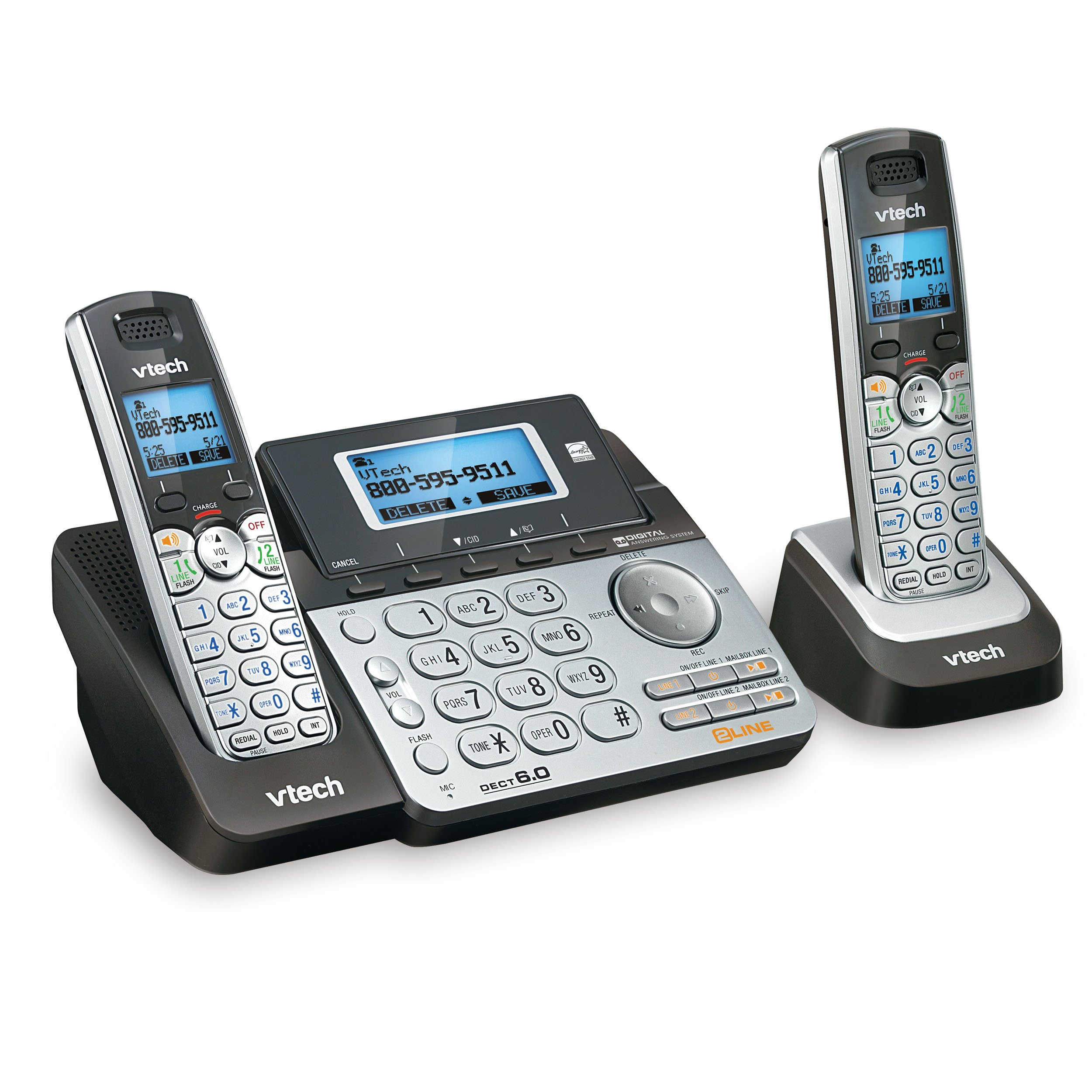 2-Line Expandable Cordless Phone System with Digital Answering System and Caller ID