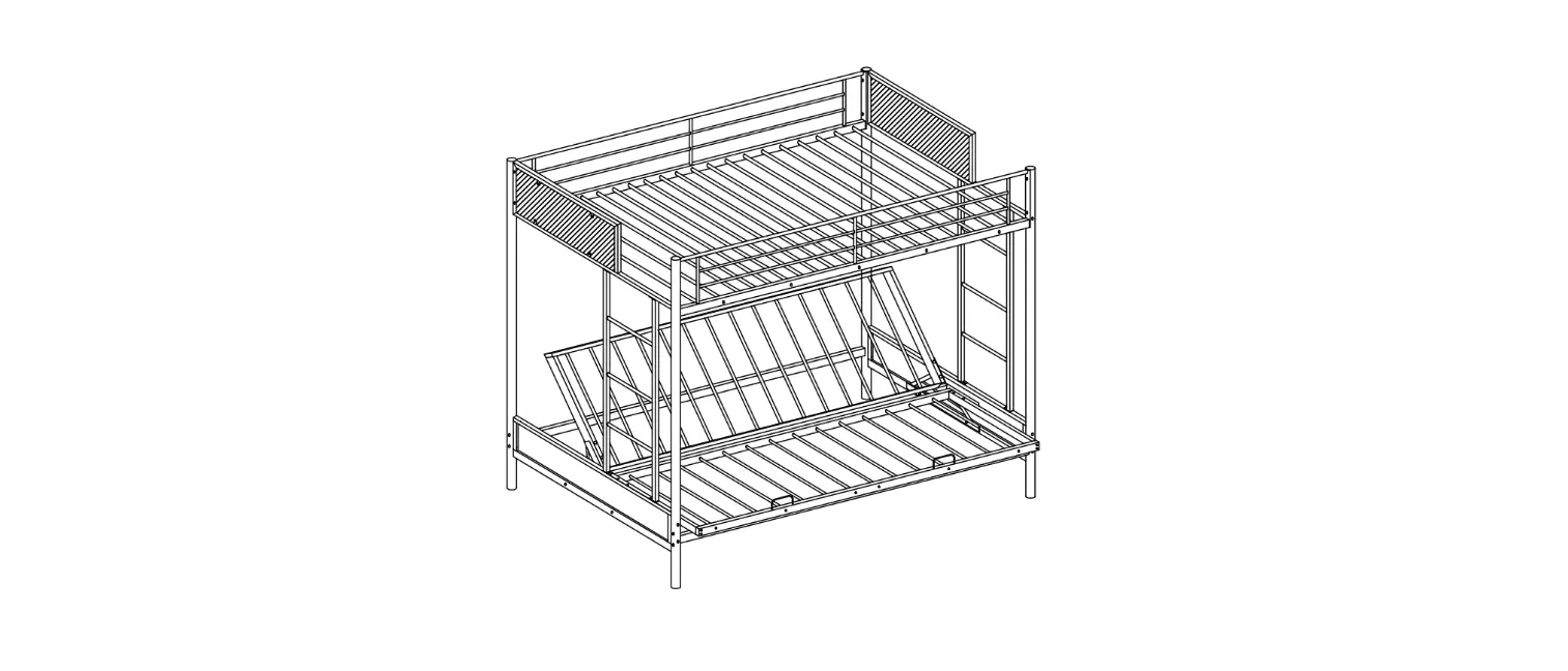 WF197908 Rustic Twin Over Full Metal Bunk Bed Black