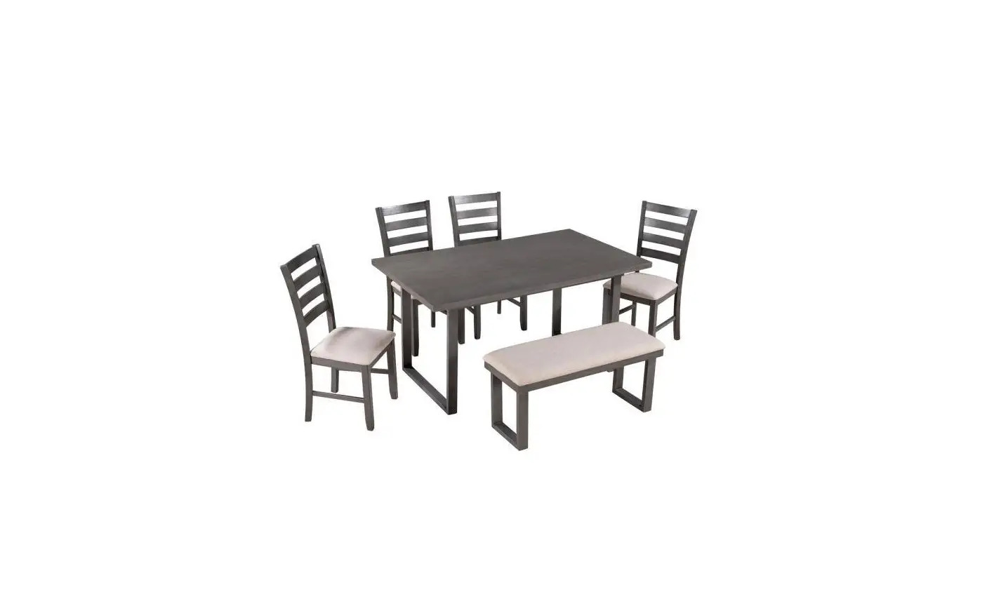 WF283866 6-Piece Rrectangle Wood Top Gray Family Dining Table Set