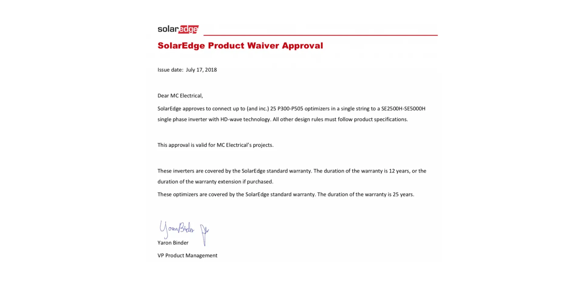 RFW-002040 Waiver Approval
