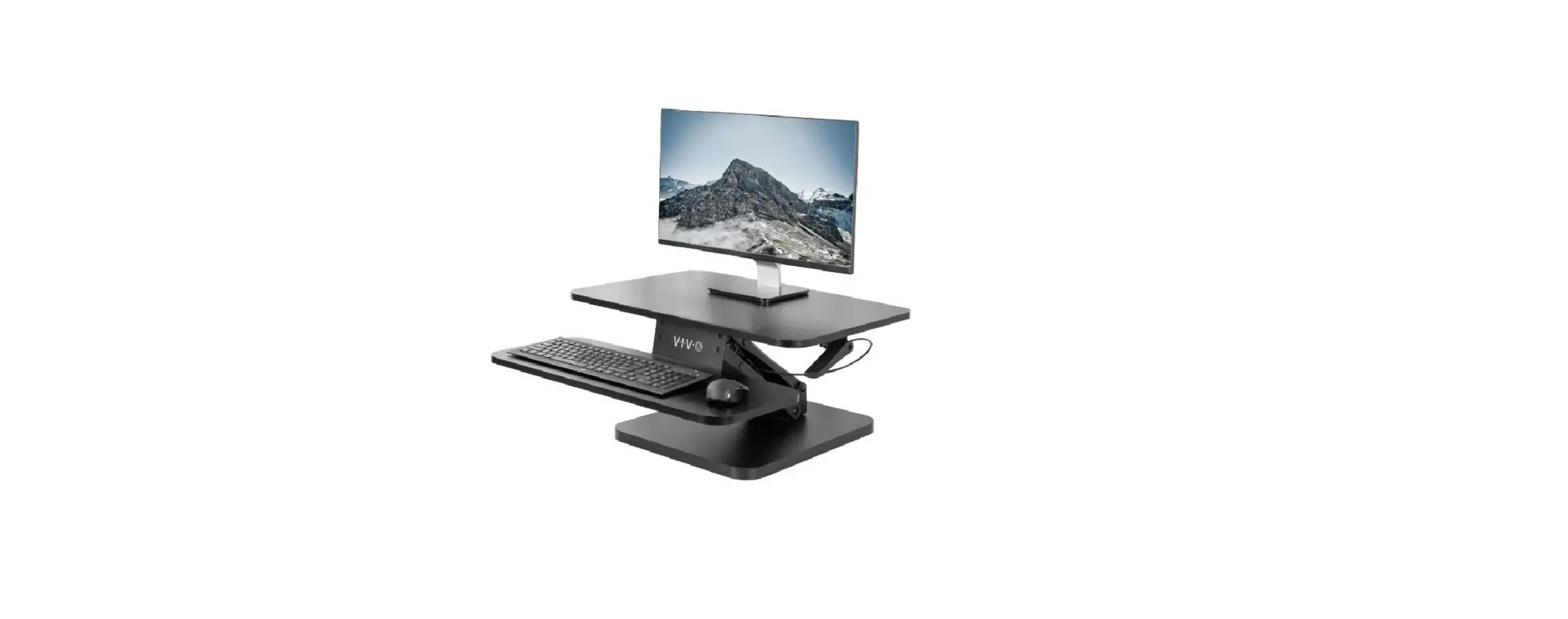 Black Small Height Adjustable 25 inch Standing Desk Converter | Sit Stand Tabletop Monitor Riser Workstation (DESK-V001G)