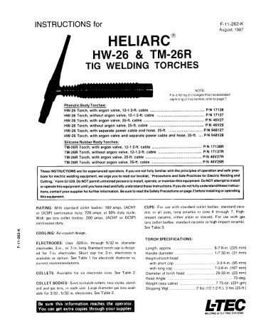 Heliarc HW-26 Tig Welding Torches
