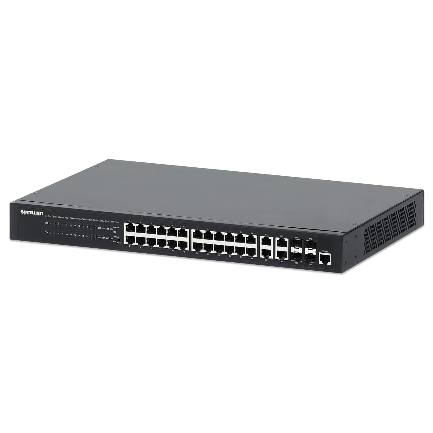 24-Port Gigabit Ethernet PoE  Web-Managed Switch with 4 Gigabit Combo Base-T/SFP Ports